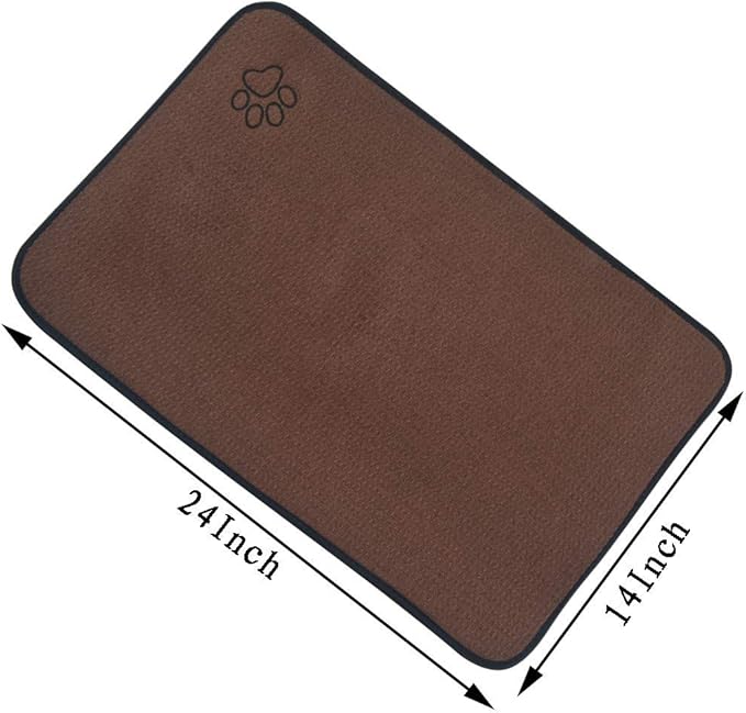 SINLAND Microfiber Pet Bowl Mat Dog Cats Feeding Mats for Food and Water Dish Drying Mat with Anti-Skid Backing 14.2Inch x 24Inch Brown