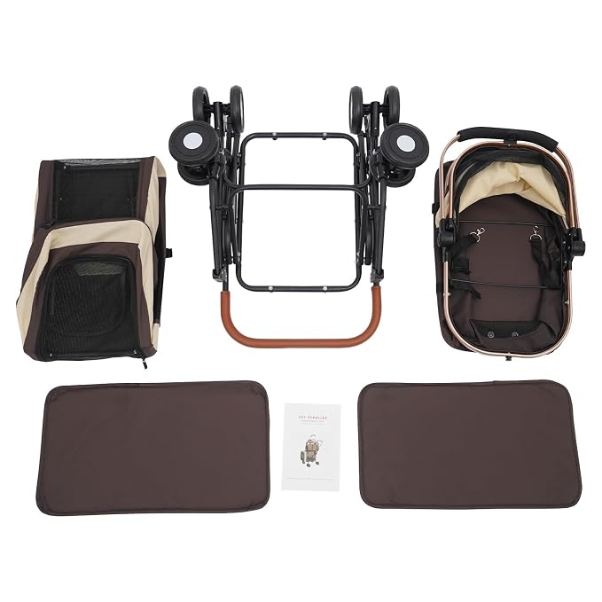 Pet Stroller for Small Medium Dogs Up to 77lbs, Folding Pet Carriage Cart for Dogs Cats, 360° Swivel Front Wheels Portable Cat Puppy Jogging Stroller with Storage Pocket & Safety Lock