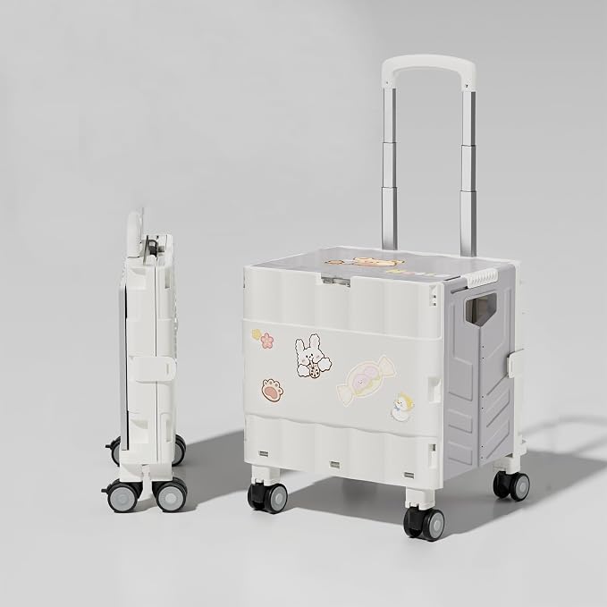 Collapsible Wheeled Crate with Lid,Folding Utility Cart Portable Rolling Crate Handcart,asket on 4 Rotate Wheels,Can Climb Stairs,Heavy Loads and Easy Storage B 36.5X32X92CM