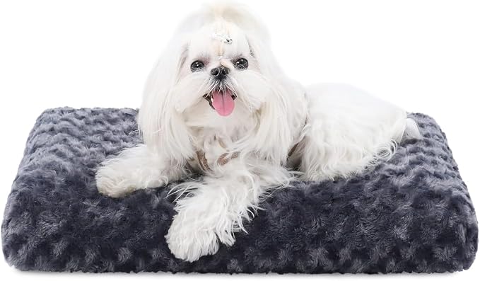 KSIIA Washable Dog Bed Small Dog Crate Bed Plush Pet Mat 17"x12" Dark Gray | Deluxe Plush Comfy Kennel Pad, Anti-Slip Bottom,Deep Sleeping Mat for Small Dogs,Machine Washable for Easy Cleaning