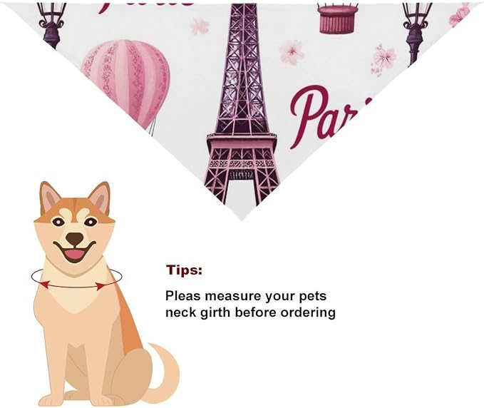 Lightweight and Breathable Pink Paris Eiffel Tower Pet Scarf Accessories for Small, Medium, Large Dogs, Cats Beach Outings, Going Out, Daily Use