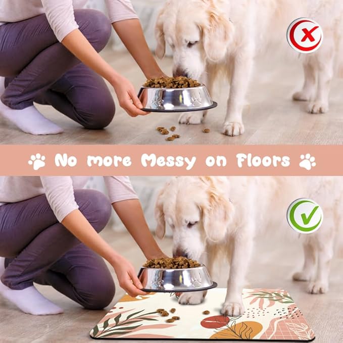 Dog Food Mats for Floors Waterproof, Pet Water Bowl Mats Pet Feeding Absorbent Placemats Bohemia Tropical Leaves 12 * 20 inch