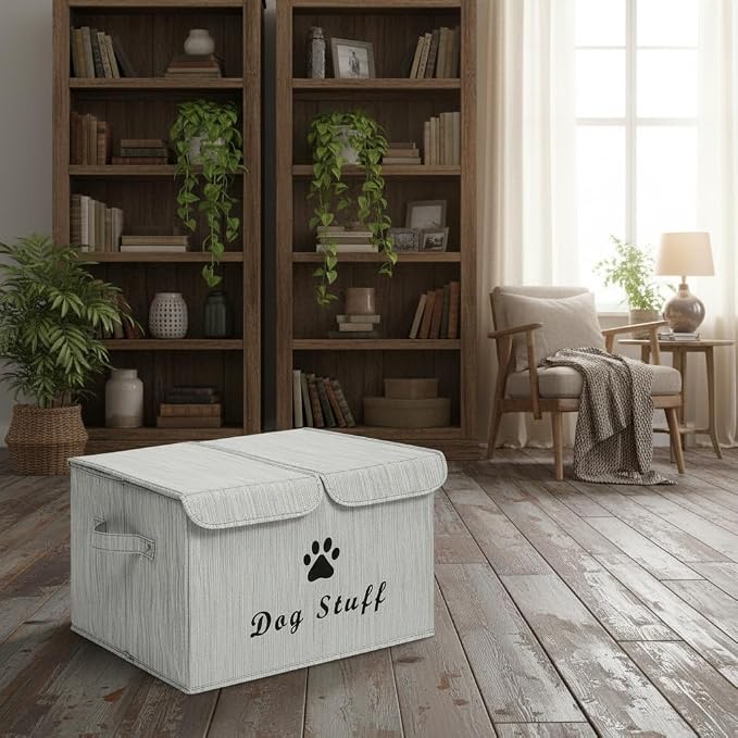 Morezi Dog toy box with lid storage organizer perfect basket for toys living room, playroom, closet, home organization and storage - Bamboo Gray