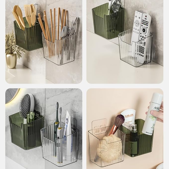 2 Pack Storage Organizer Bins, Wall Mount Organizer Clear Plastic Cabinet Containers Makeup Organizer for Fridge Wall Kitchen Bathroom Countertops Pantry