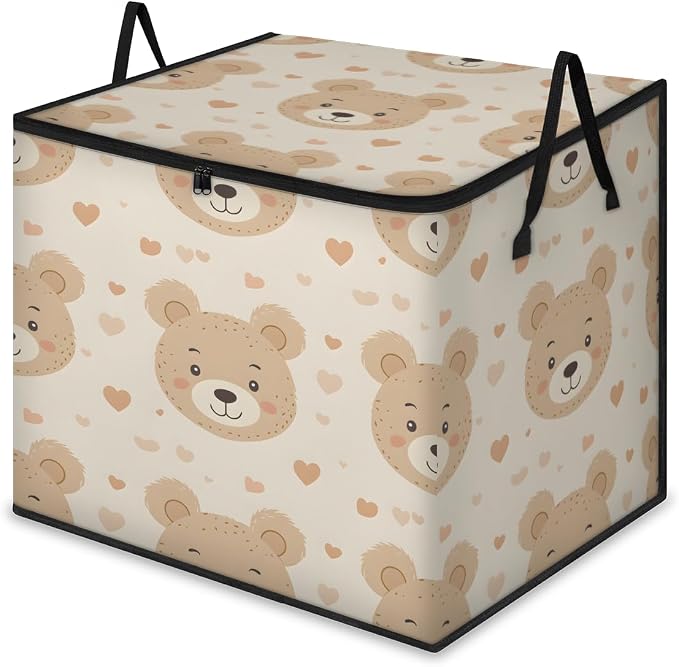 Bear Large Storage Bags, Fabric Bed Storage Containers, Foldable Closet Organizers for Blanket, Clothing, Comforter, Bedding, Cute Bear
