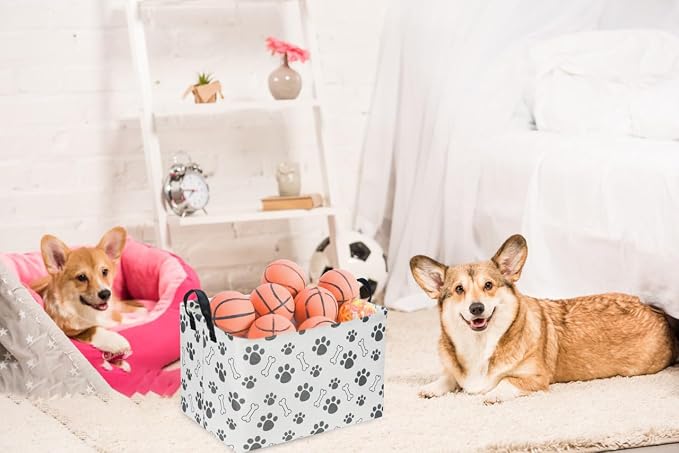 Rectangular Dog Basket,Dog Toy Bin,Dog Storage Basket Organizer.Waterproof PE Coating Puppy Storage Bin with Handles.Dog room decor,Dog Toys,Books,Kid's Gifts basket. (Dog Paw)