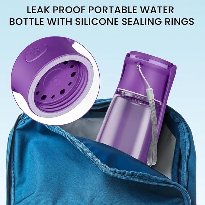 Portable Dog Water Bottle for Walking – 19oz / 12oz Foldable Pet Water Dispenser for Puppies, Medium & Large Dogs – Leak Proof Travel Water Bowl for Small Animals Dog Accessories(19OZ Purple)