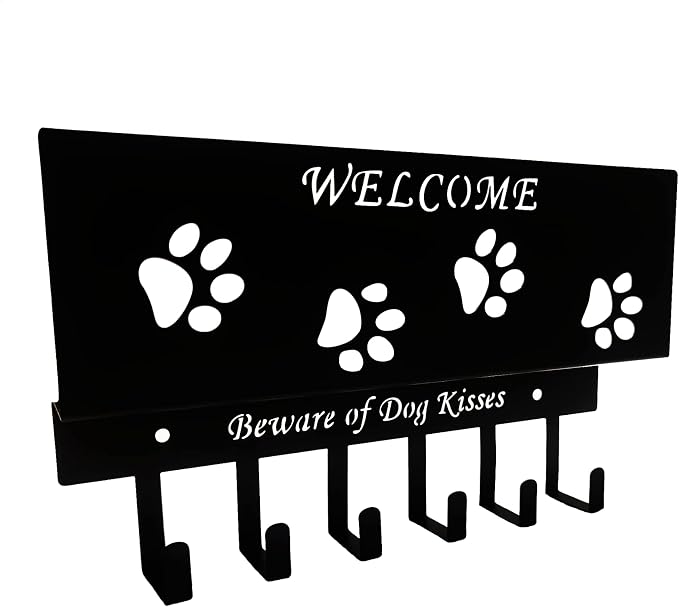 Dog Leash Holder for Wall, Storage and Mail Organizer, Key Holder Wall Mount With 6 Hooks - Leash, Stuff, Key, Letter, Sunglasses Organizer for Entryway, Farmhouse