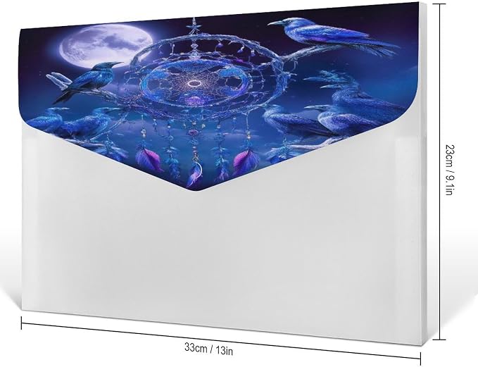 Portable Dream Catchers and Raven Folder, File Folders with Replaceable Label, Clear Document Folders for Office Essentials