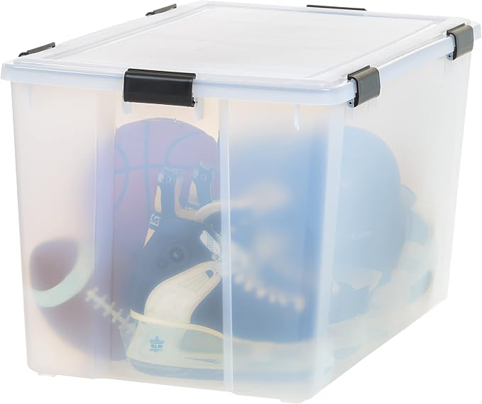 IRIS USA 156 Qt Storage Bins with Gasket Lids, Clear/Black | WeatherPro seal helps protect bulky items for moving, garage, attic and basement storage
