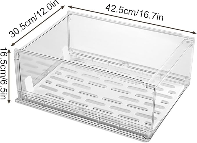 Closet Storage Box Clear Stackable Drawer Type PET Clothing Organizer Bin with Support Rod for Wardrobe Bedroom Shelf Clothes Storage 16.7x12.0x6.5in