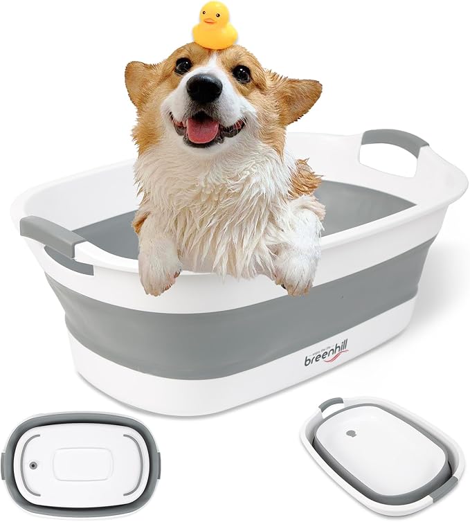 Collapsible Dog Bath Tub, Portable Puppy Bathtub with Drain Plug, Gray | Collapsible and Portable, Easy Water Drainage,For Small Dogs, Puppies and Cats, Indoor and Outdoor Use, Space-Saving Storage