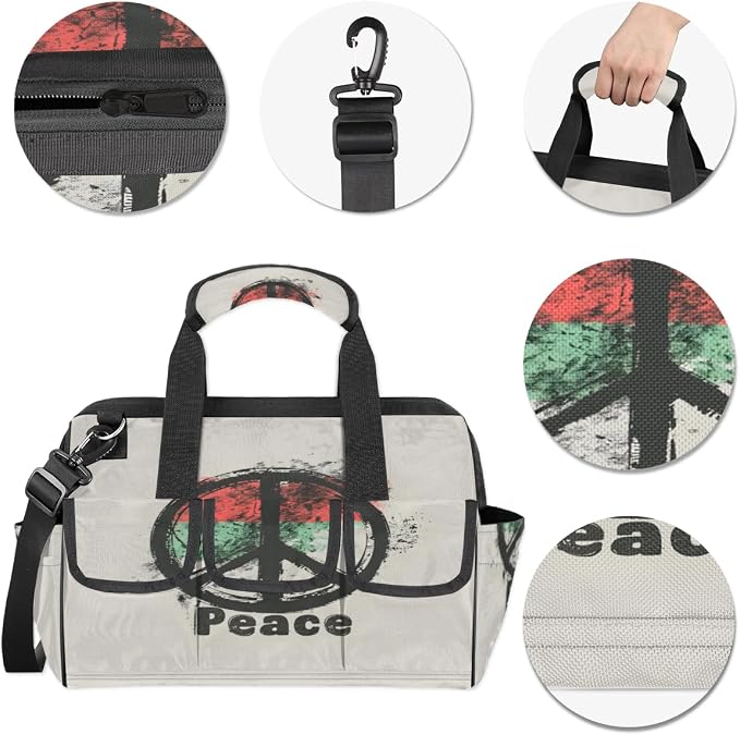 Peace Sign Heavy Duty Tool Bag 14.8 Inch Peace Symbol Portable Soft Tool Box Organizer Storage with Adjustable Shoulder Strap