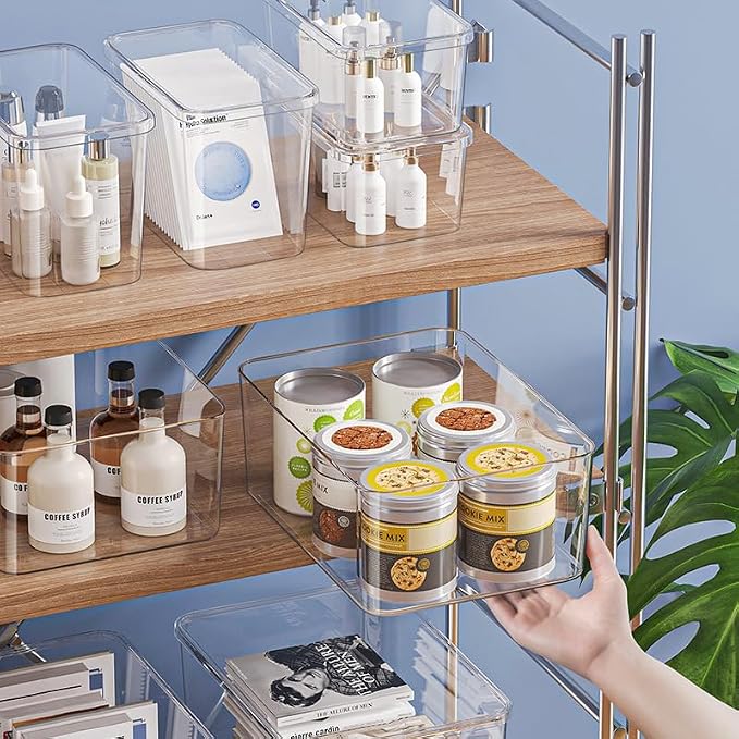 Clear plastic storage bins with LIDS,storage containers for snacks, cosmetics, books, dog food, Storage Organizer for Nursery，Kitchen, Living room,Bedroom, Bathroom, Office(clear, 2XL+2L)