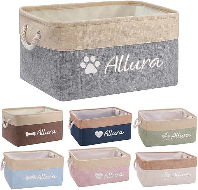 Custom Embroidered Collapsible Storage Basket with Pet's Name/Text,Personalized Storage Bin Organizer with Handle Storage Box for Dog Cat Toys Clothing,Blankets