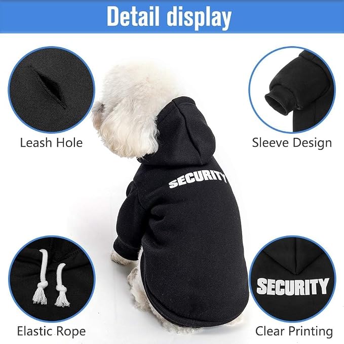 SCENEREAL Security Dog Hoodie Sweaters for Small Medium Large Dogs, Brushed Fleece Dog Clothes with Hat,Soft Cotton Winter Spring Coat All Weather Clothes, Classic Costume with Leash Hole, XL