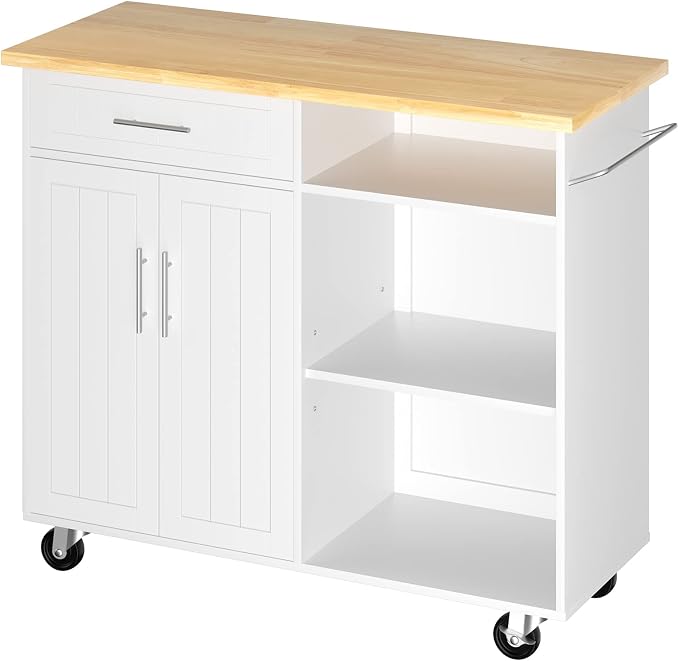 JY QAQA 42" Kitchen Island on Wheels with Storage Cabinet Kitchen Cart Cabinet with Shelves, Cart Handle for Towel Rack or Free Mobility, Portable Islands for Kitchen