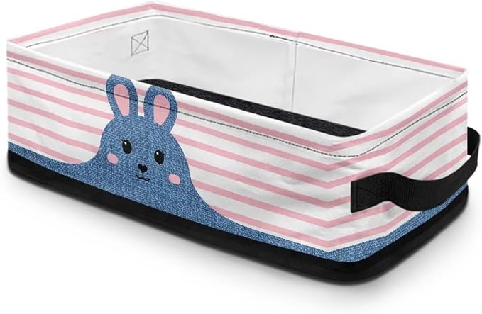 Cute Rabbit Toilet Paper Storage Baskets with Handle, Decorative Shelf Bins Toilet Tank Topper Basket, Toilet Paper Storage Basket Organizer for Back of Toilet Bathroom Decor