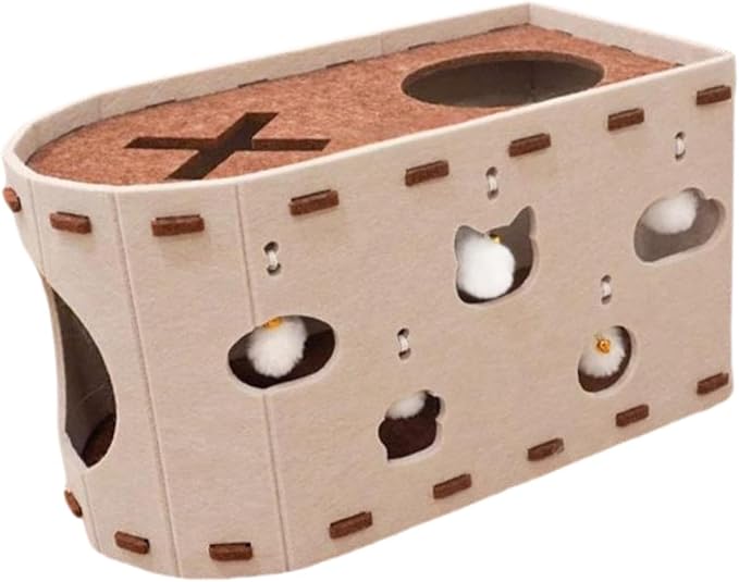 Cat House Scratch Condo Pet Toys Meal Claws Scratches with an Interactive Hole Felting Bed for Several Cats, Beige