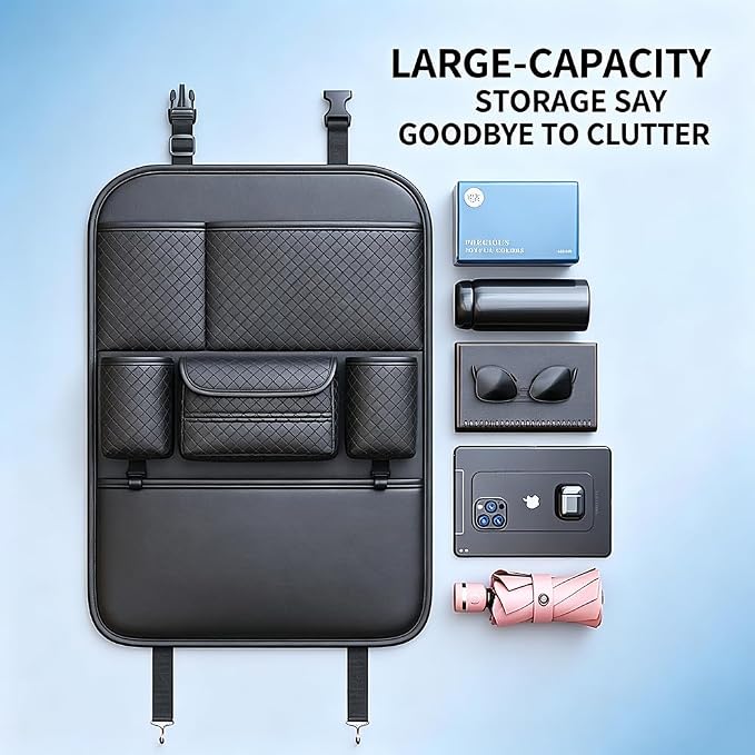 Car Seat Back Organizer For Renault Scenic E-Tech 2024-2026,PU Leather Backseat Storage Bag With Multi-Pockets 4-Point Secure Fit