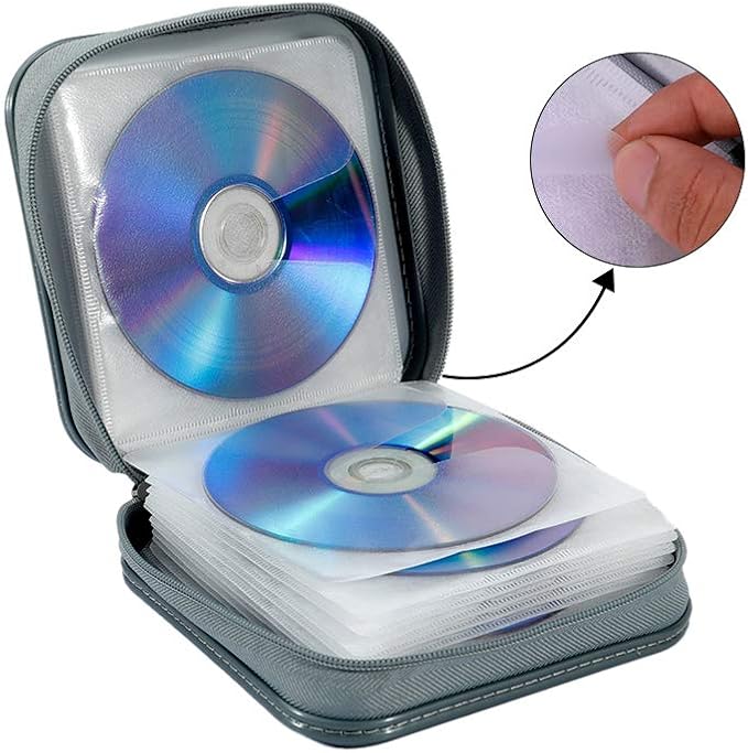 CD Case, 40 Capacity CD DVD Case Wallet Holder Portable Disc VCD Heavy Duty Binder Storage Organizer (Silver)