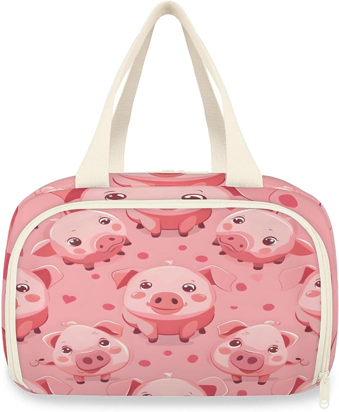 Pig Kawaii Travel Toiletry Bag with Handle | Wet & Dry Separation, Full-Size Bottle Friendly, Leak-Proof, Waterproof, Easy to Clean, for Travel, Gym, Home