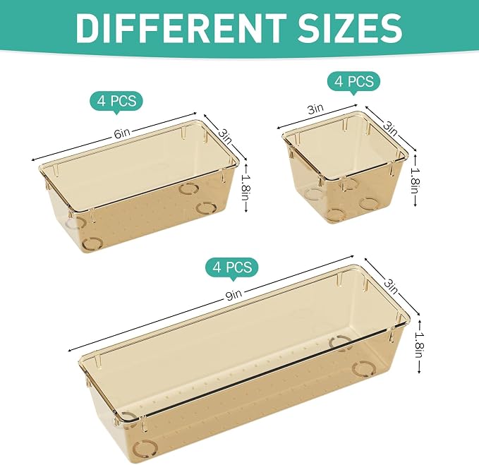 6 Pack Clear Drawer Organizer Set, Drawer Storage Trays, Storage Bins | Acrylic Drawer Storage Trays, Storage Bins for Makeup, Cosmetics, Jewelries, Utensils, Gadgets, Office