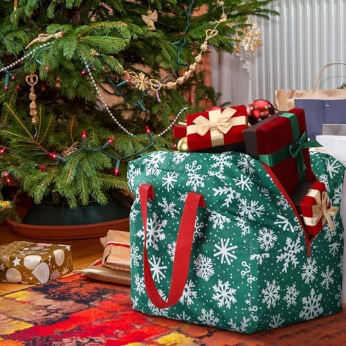 Kajaia 2 Pcs Christmas Ornament Storage 12 x 12 x 12 Inch Snowflake Holiday Accessories Bag Christmas Storage Containers Tear Proof Xmas Ornament Organizer with Handles Full Length Zipper (Green)