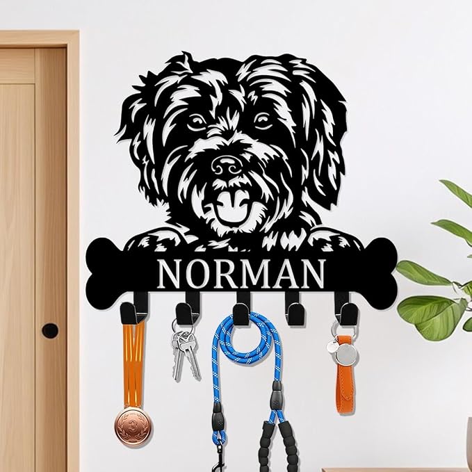 Personalized Schnoodle Dog Collar Hanger, Pet Leash Holder, Custom Hooks, Key Holder Wall Mount, Entryway Organizer, Mudroom Decor, Coat Rack, Hooks for Hanging, Hallway Rack, Doorway Decor