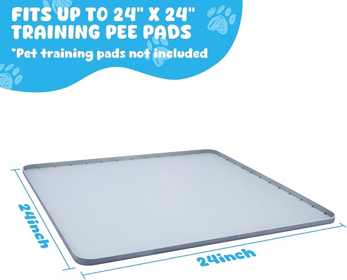 Pee Pad Holder, 24×24 Inch Thickened Silicone Dog Pee Pad Holder Tray | Non Slip Raised Edge Anti Spill Puppy Pad Holder with 4 Fixed Clamps, Easy Cleaning Floor Protection for Puppy Potty Training