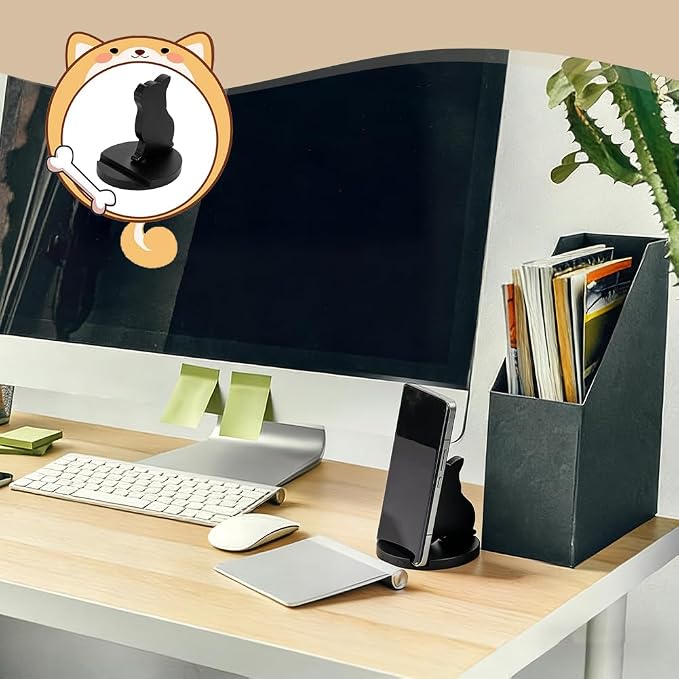NBEADS Cell Phone Tablet Wooden Stand, Animal Phone Holder Dog Decorative Smartphone Desk Holder with Non-Slip for Various Models of Mobile Phones and Tablets, Black