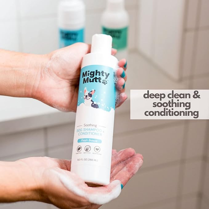 Mighty Mutt Soothing Dog Shampoo and Conditioner – Pet Friendly | Deodorizes Smelly Dogs | Detangles | Natural, Hypoallergenic & Anti-Itch Dog Shampoo Sensitive Skin – Fresh Breeze | 9 fl oz