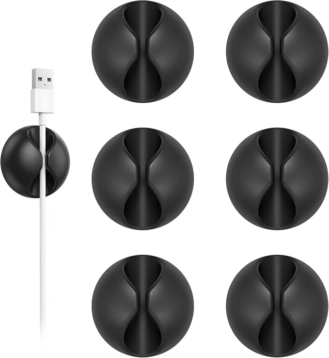 Shintop 6pcs Cord Holder for Nightstand, Self-Adhesive Cable Clips | Rubber Cord Organizer, Charger Holder, Residue-Free, Ready Access for Phone Chargers, USB, Mouse, Headphones, and HDMI