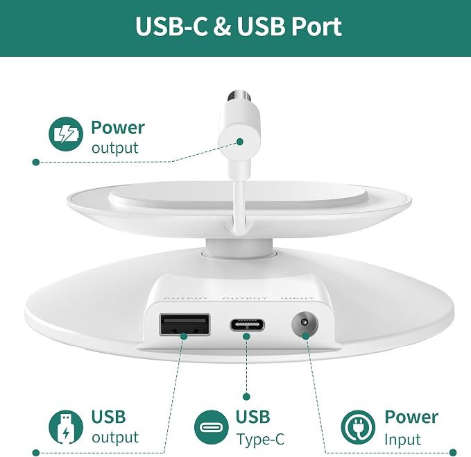 HomeMount Show 11 Stand, Magnetic Adjustable Charging Stand with USB-C & USB-A Ports, 270° Swivel Base, Fits Show 11 and 2025 Show 8, for Phones & Earbuds (Charging-White)