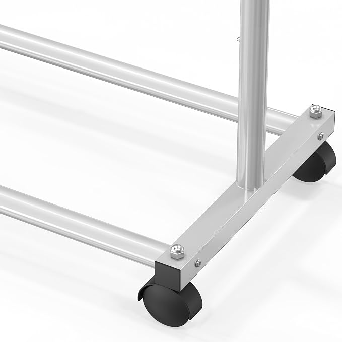 Simple Houseware Standard Rod Garment Clothing Rack, Silver | Single Rail, Extendable Width from 30 to 47 Inches, Rolling Clothing Organizer for Bedroom, Laundry, Living Room