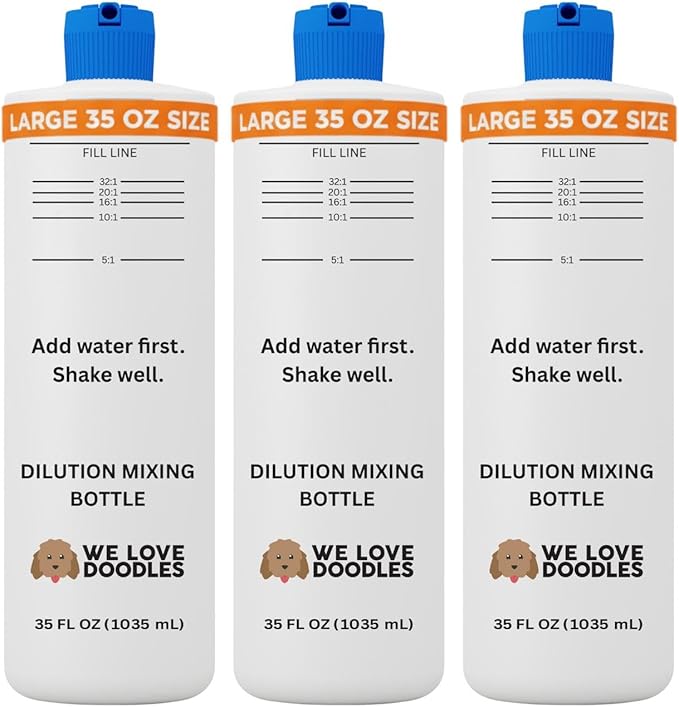 Dilution Bottle for Dog Shampoo, Mixing Bottle for Professional and Home Grooming, for Shampoo, Conditioner, and Solutions, Unscented, 35 oz (3 Pack) [We Love Doodles]
