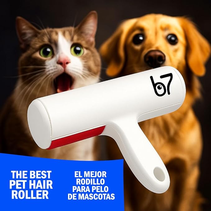 Pet Hair Remover Roller B7 – Reusable, Self-Cleaning Lint Roller for Dogs & Cats – Portable Fur Remover for Couch, Carpet, Car – White