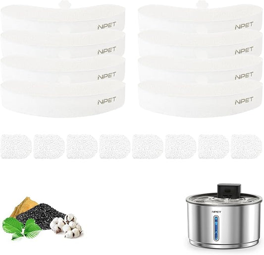 NPET Replacement Filters for WF210plus-WM Stainless Steel Pet Water Fountain(8pcs)