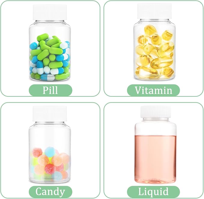 Sibba Clear Pill Bottle 6 Pcs Empty Medicine Organizers 80ML Plastic Dispenser Jar Powder Storage Transparent Reagent Containers Leak Proof Caps Receptacle Large Bottles Fit Home Counter Toiletries