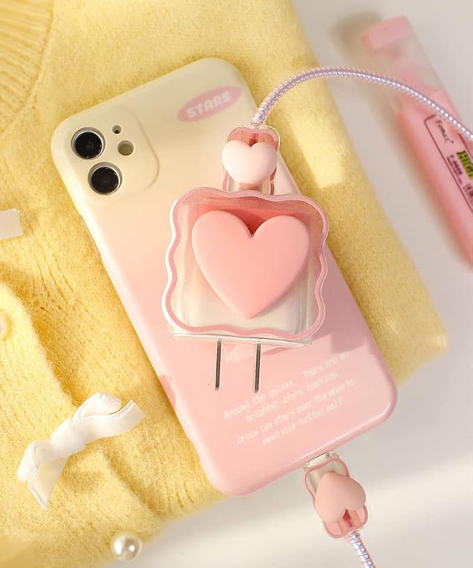 ZOSTLAND 5 in 1 DIY 18W 20W Heart Shape Protector Data Cable USB Charger Line Earphone Wire Saver Organizer Compatible with iPhone 11 12 13 14 15 Pro Max
