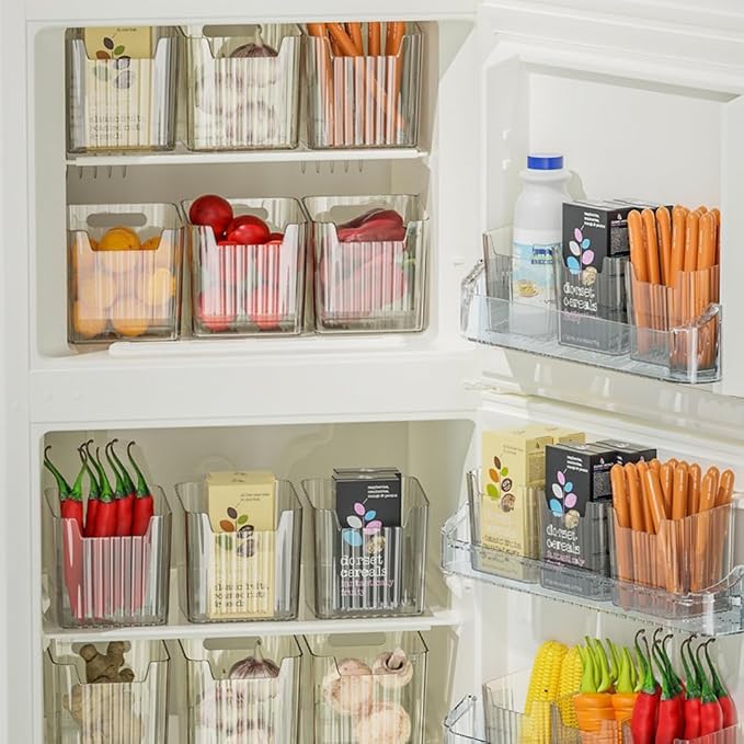 2 Pack Storage Organizer Bins, Wall Mount Organizer Clear Plastic Cabinet Containers Makeup Organizer for Fridge Wall Kitchen Bathroom Countertops Pantry