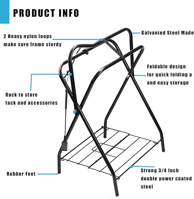 Saddle Rack Portable Folding Horse Saddle Stand for English and Western Saddles,28" L x 19" W x 37.5" H,Black