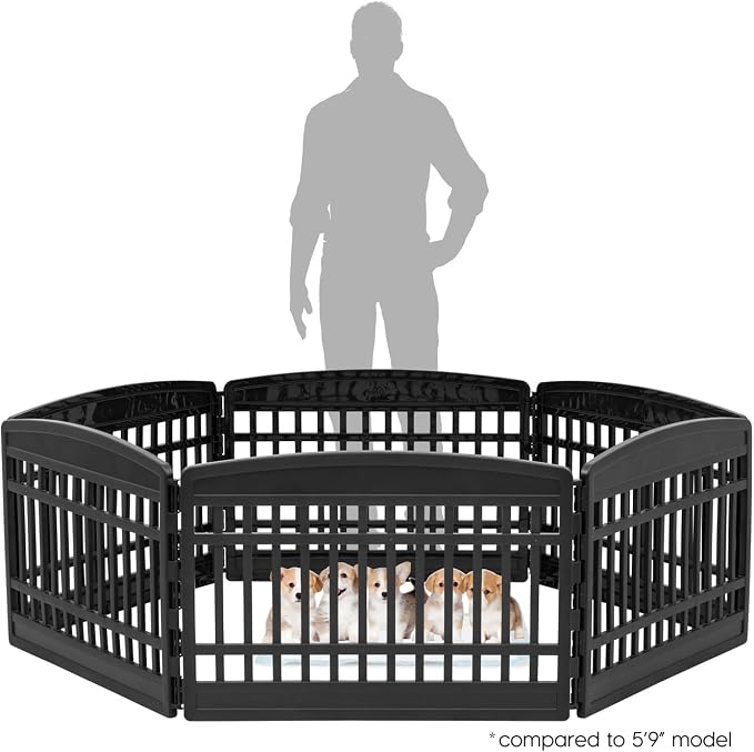 IRIS USA 6-Panel Dog Playpen, Pet Enclosure, Black | Safe Play Zone, Flexible Boundary, Configurable Layout, Custom Pen Configuration, Secure Door Latch, Tool-Free Assembly