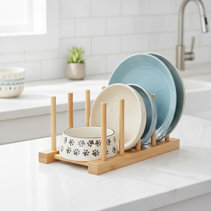 Organize Round Pet Bowls Vertically with This Compact Desktop Storage Rack, Multicolor PET Stand for Feeding Areas