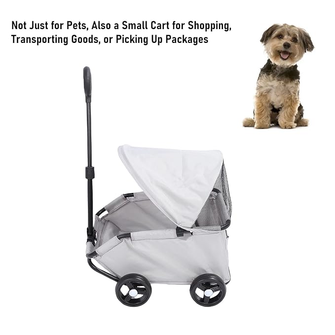 banapoy Foldable Pet Stroller with Canopy, 4 Wheels Pet Strolling Cart for Small Dogs Cats, Lightweight Easy Assembly, 1 Hand Fold, Outdoor Use (Gray)