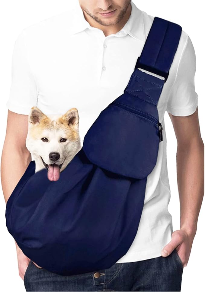 Lukovee Pet Sling, Puppy Small Pet Cat Carrier with Safety Hook | Hands-Free,Padded Strap, Breathable, Adjustable, Storage Pocket, Tote Bag Shoulder Bag with Front Pocket (DBL, M)