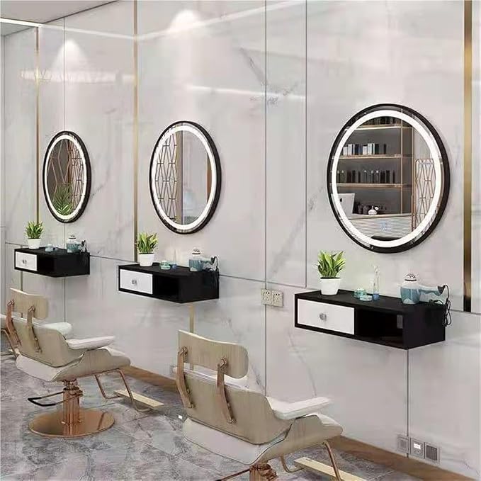 Wall Mounted Salon Station with Drawer, Beauty Salon Spa Equipment, Barber Shop Hair Styling Cabinet, 1 Hair Dryer Holders(Multi-Colored,19.6x10.2x5.9in)
