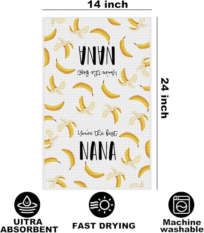 Nana Gifts Banana Kitchen Towels 24x14 Inch, Nana Gift from Grandkids Reusable Dish Towels for Kitchen Bathroom Decor, Waffle Weave Absorbent Hand Cloth Tea Towel, Grandma Gifts for Mothers Day