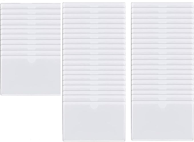 Self Adhesive Business Card Pockets, Clear Label Holders, 3.7x5.3",50pcs | Waterproof Label for Storage Bins, Name Card Protector with Inserts for Cabinet,Supermarket,Bookself,Mailbox,Tag