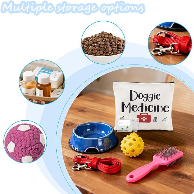 Doggie Medicine Bag with Pill Bags for Travel Medical Med Storage Bags with Zipper Dog Things Canvas Bag for Dog Mom Christmas Birthday Gifts for Doggie Dad Travel Cosmetic Makeup Bags Organizer Pouch